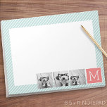 Minze und Korallenfoto-Collage Custom Monogram Notizblock<br><div class="desc">Verwenden Sie 3 quadratische Fotos,  um ein einzigartiges und persönliches Geschenk zu schaffen. Oder man behalte den Hipster Welpe und macht einen trendigen Sake. Wenn Sie die Bilder anpassen müssen,  klicken Sie auf das Werkzeug anpassen,  um Änderungen vorzunehmen.</div>