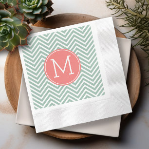 Minze und Korallenschürze mit kundenspezifischer M Serviette