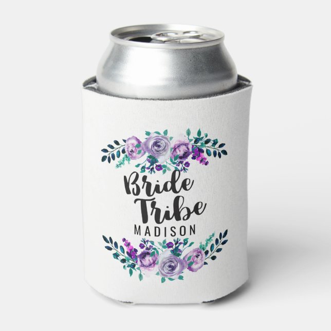 Minze und Lila Blumenreath Wedding Bride Stamm Dosenkühler (Kanne Vorderseite)