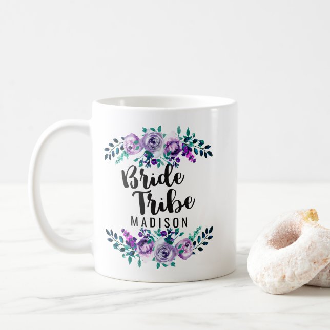 Minze und Lila Blumenreath Wedding Bride Stamm Kaffeetasse (Mit Donut)