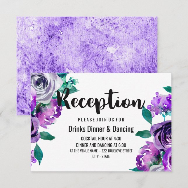 Minze und Lila Blumenwasser-Hochzeitsempfehlung Einladung (Vorne/Hinten)