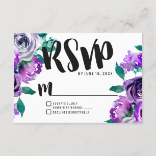Minze und Lila florale Rose Hochzeit RSVP Reaktion Karte
