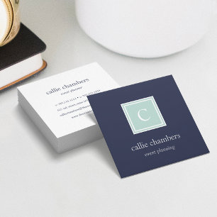 Minze und Navy-Monogramm Quadratische Visitenkarte