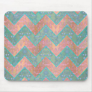 Minze und Peachy Pink Blütendampfer Zickzack Mousepad
