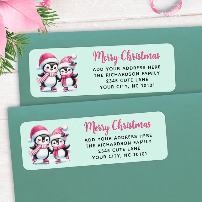Minze und Rosa Frohe Weihnachtseis Skaten Pinguine (Von Creator hochgeladen)