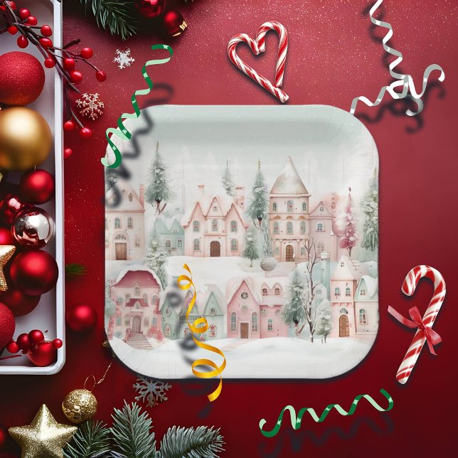 Minze und rosa Gemütliche Wasserfarben Winterlands Pappteller (Von Creator hochgeladen)