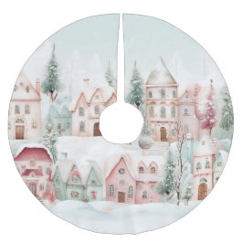 Minze und rosa Gemütliche Wasserfarben Winterlands Polyester Weihnachtsbaumdecke