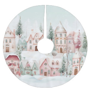 Minze und rosa Gemütliche Wasserfarben Winterlands Polyester Weihnachtsbaumdecke