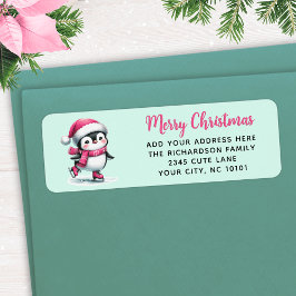 Minze und rosa Ice Skaten Pinguin Frohe Weihnachte