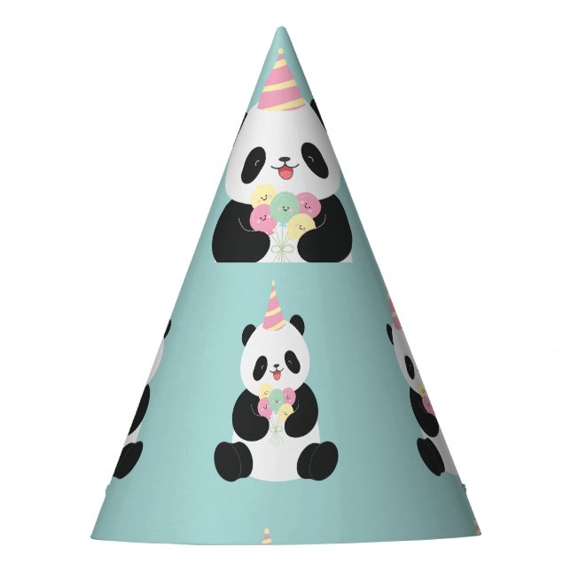 Minze und rosa Panda-Design Partyhütchen (Vorderseite)