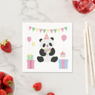 Minze und rosa Panda-Design Serviette