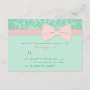 Minze und rosa Spitzen-Hochzeit RSVP Karte