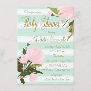 Minze und Rosa Streifen Babyparty Einladung
