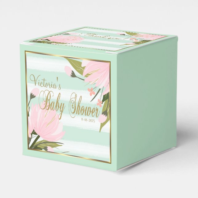 Minze und rosa Stripe Babydusche Geschenkschachtel (Vorderseite)