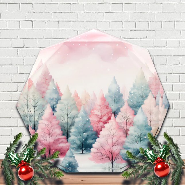 Minze und rosa Tannenbäume Winterlandschaft Fotoblock (Von Creator hochgeladen)