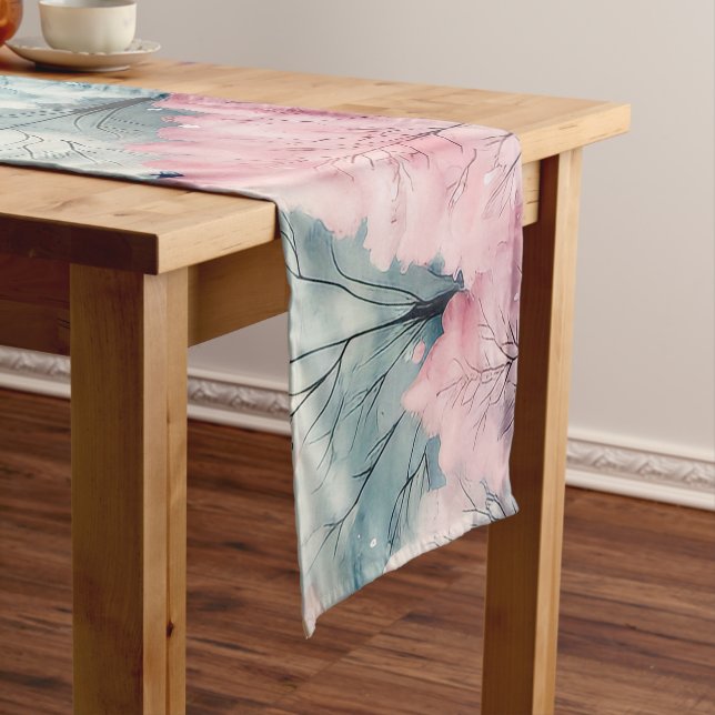 Minze und rosa Tannenbäume Winterlandschaft Kurzer Tischläufer (Beispiel)