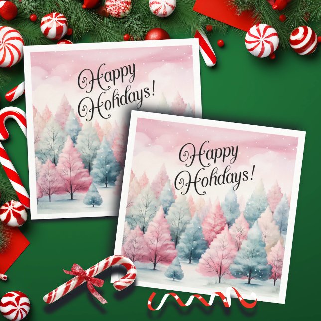 Minze und rosa Tannenbäume Winterlandschaft Serviette (Von Creator hochgeladen)