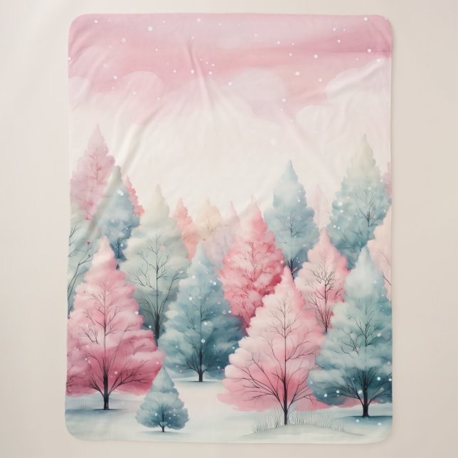 Minze und rosa Tannenbäume Winterlandschaft Sherpadecke (Vorderseite)