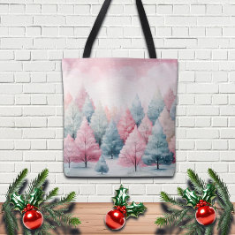 Minze und rosa Tannenbäume Winterlandschaft Tasche