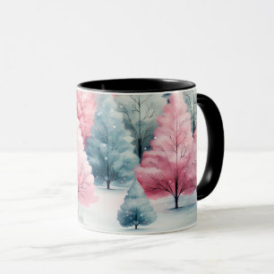 Minze und rosa Tannenbäume Winterlandschaft Tasse