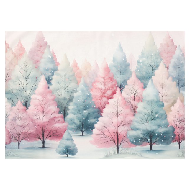 Minze und rosa Tannenbäume Winterlandschaft Tischdecke (Vorderseite (Horizontal))