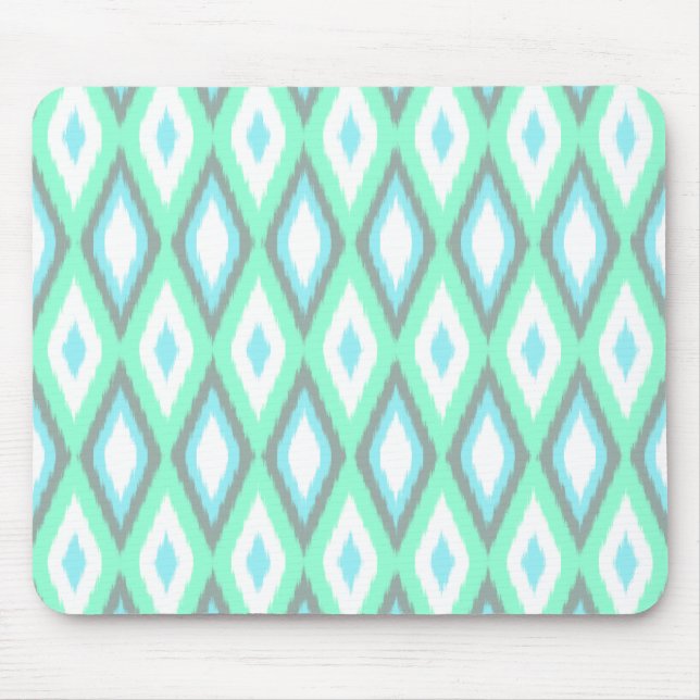 Minze und Türkis Ikat Muster Mousepad (Vorne)
