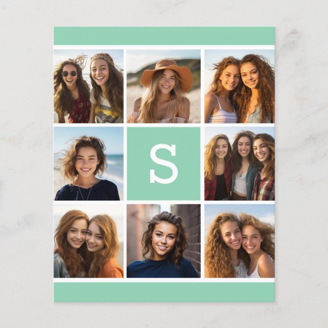 Minze und weiße FotoCollage mit Monogramm (Vorderseite)