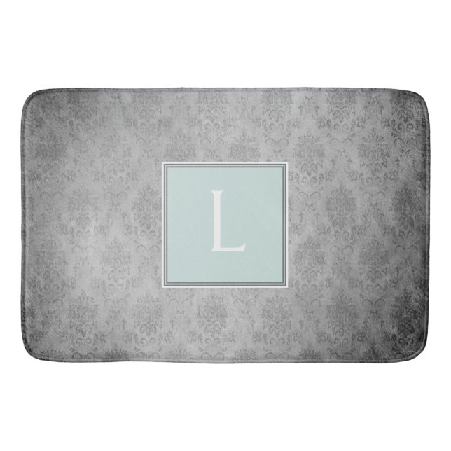 Minze Vintag Damask Monogram Bath Mat Badematte (Vorderseite)