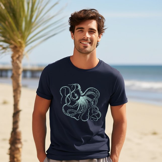 Minze Vintage Octopus-Illustration Tri-Blend Shirt (Von Creator hochgeladen)