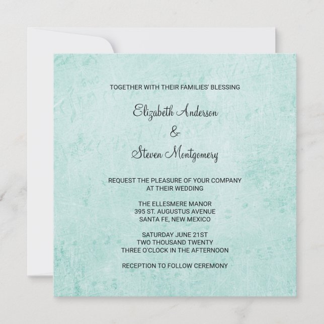 Minze Vintage Papiertextur Hochzeit Einladung (Vorderseite)