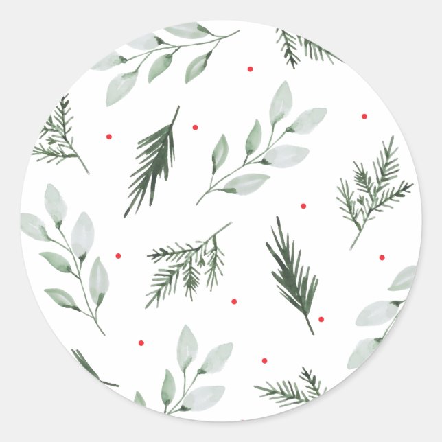 Minze Watercolor Floral Weihnachtskleber Runder Aufkleber (Vorderseite)