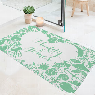 Minze & Weißmeer Kreaturen Paare Herz-Monogramm Badematte