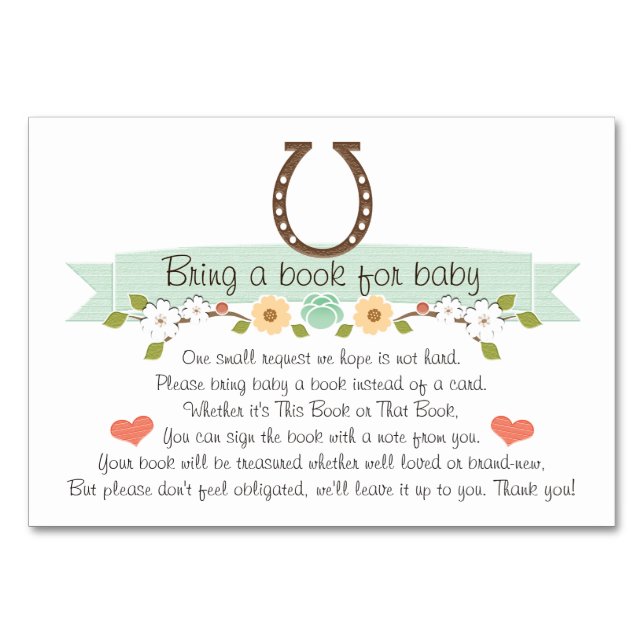 Minze Western Horseshoe Baby Book Request Card Tischnummer (Vorderseite)