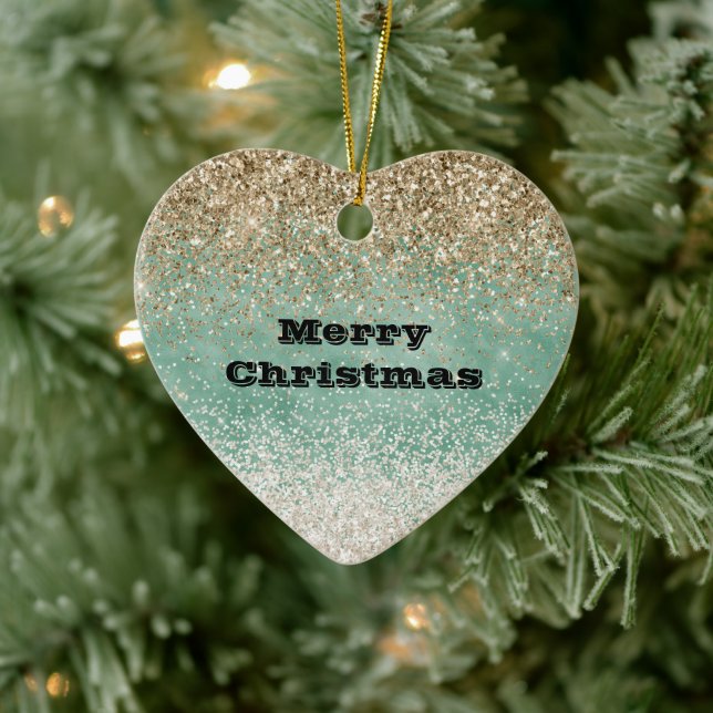 Minze White Glam Gold Sparkle Glitzer Keramik Ornament (Baum)