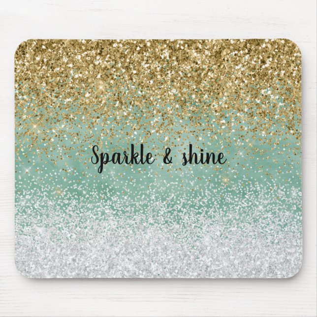Minze White Glam Gold Sparkle Glitzer Mousepad (Vorne)
