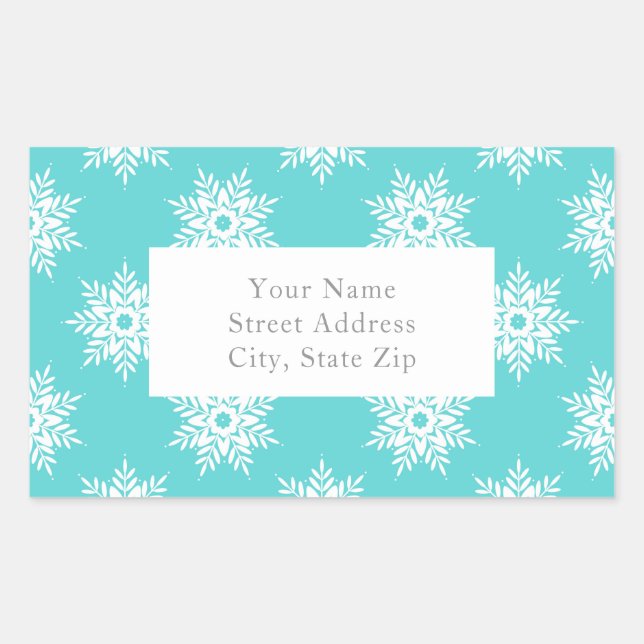 Minze White Snowflake Muster Labels Rechteckiger Aufkleber (Vorderseite)