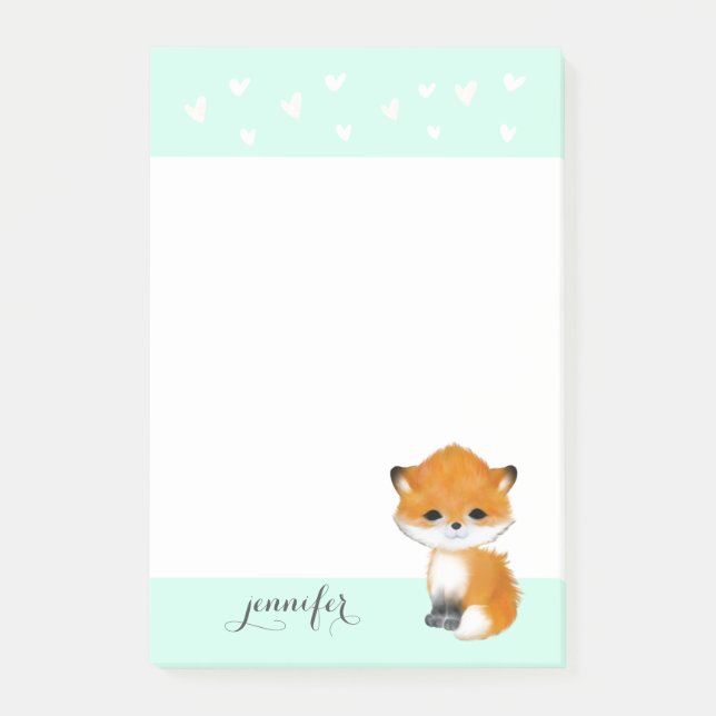 Minze Woodland Fox Heart Post it Note Post-it Klebezettel (Vorderseite)