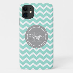 Minze Zickzack Gray Monogram Case-Mate iPhone Hülle