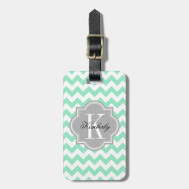 Minze Zickzack mit grauem Monogramm Gepäckanhänger