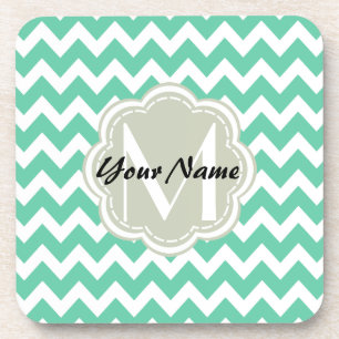 Minze Zickzack Monogramm, Personalisierter Name Getränkeuntersetzer