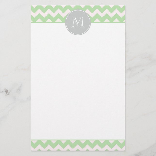 Minze Zickzack Monogramm-Stationierung Briefpapier (Vorderseite)