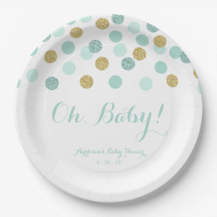 Minzen-und GoldGlitzer-Baby-Duschen-Papier-Teller Pappteller