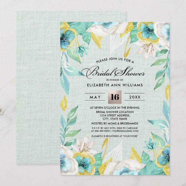 Minzgelbes Brautparty Einladung (Vorne/Hinten)