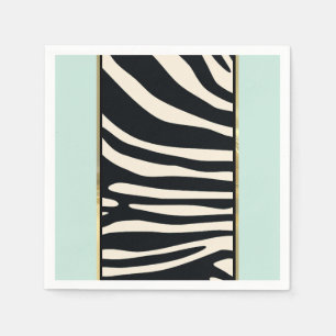 Minzgrün, Creme und schwarzer Zebradruck Serviette