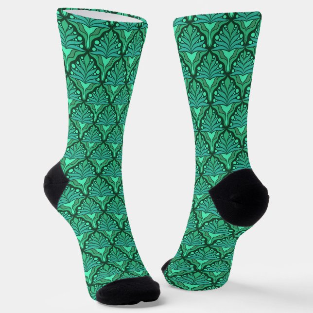 Minzgrün Farben Jugendstil geometrisches Muster So Socken (Gewinkelt)