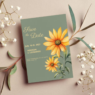 Minzgrün-gelbe Sonnenblumen-Blume Save the Date Einladung
