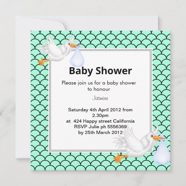 Minzgrün Mermaid Stork Babydusche einladen Einladung (Vorderseite)