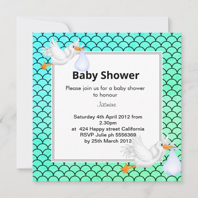 Minzgrün Mermaid Stork Babydusche einladen Einladung (Vorderseite)