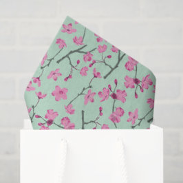 Minzgrün mit rosa Kirschblüten Gemustert Seidenpapier