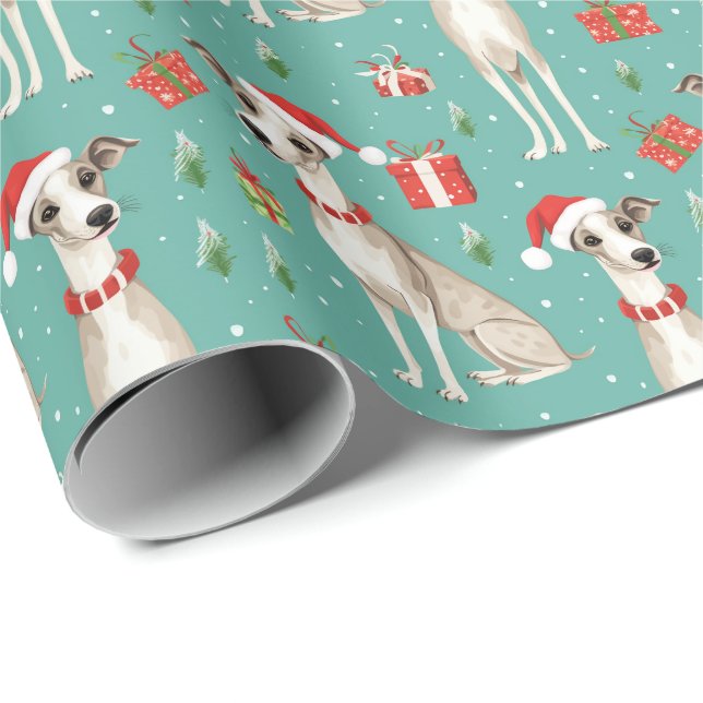 🎄 🎅 Minzgrün mit Whippets Geschenkpapier (Rolleneckpunkt)